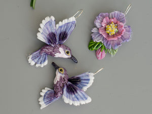 Purple hummingbird earrings