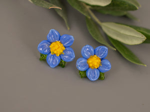 Blue flower stud earrings