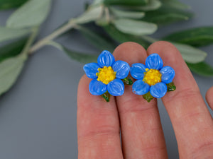Blue flower stud earrings