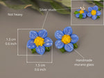Load image into Gallery viewer, Blue flower stud earrings
