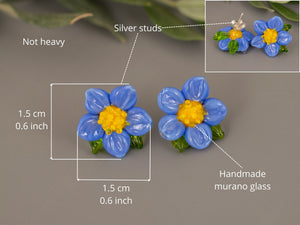 Blue flower stud earrings