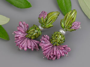 Purple cornflower earrings
