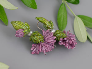 Purple cornflower earrings