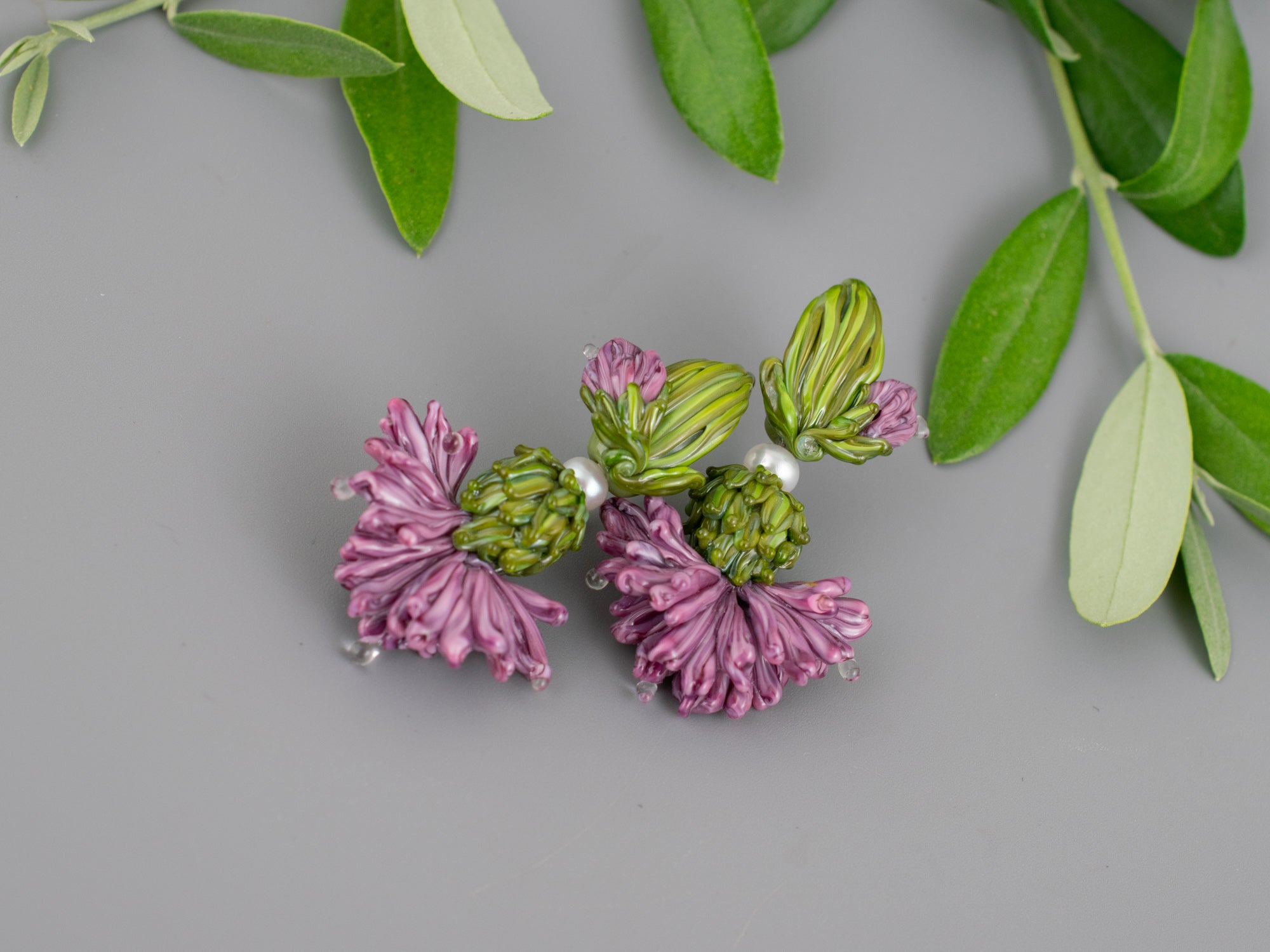 Purple cornflower earrings