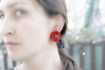 Load image into Gallery viewer, Glass red poppy earrings
