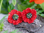Load image into Gallery viewer, Glass red poppy earrings
