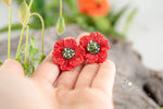 Load image into Gallery viewer, Glass red poppy earrings
