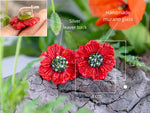 Load image into Gallery viewer, Glass red poppy earrings
