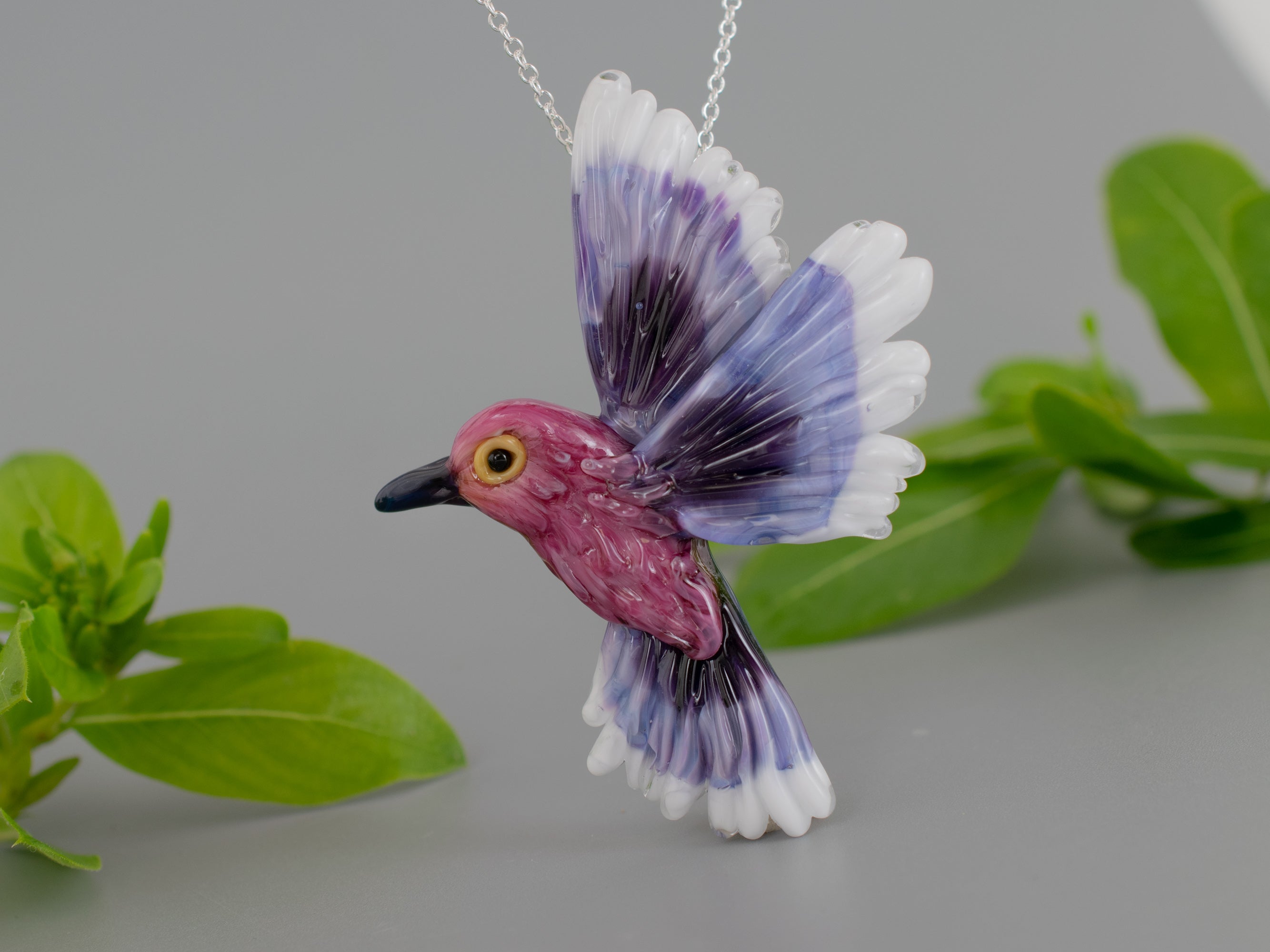 Purple hummingbird necklace