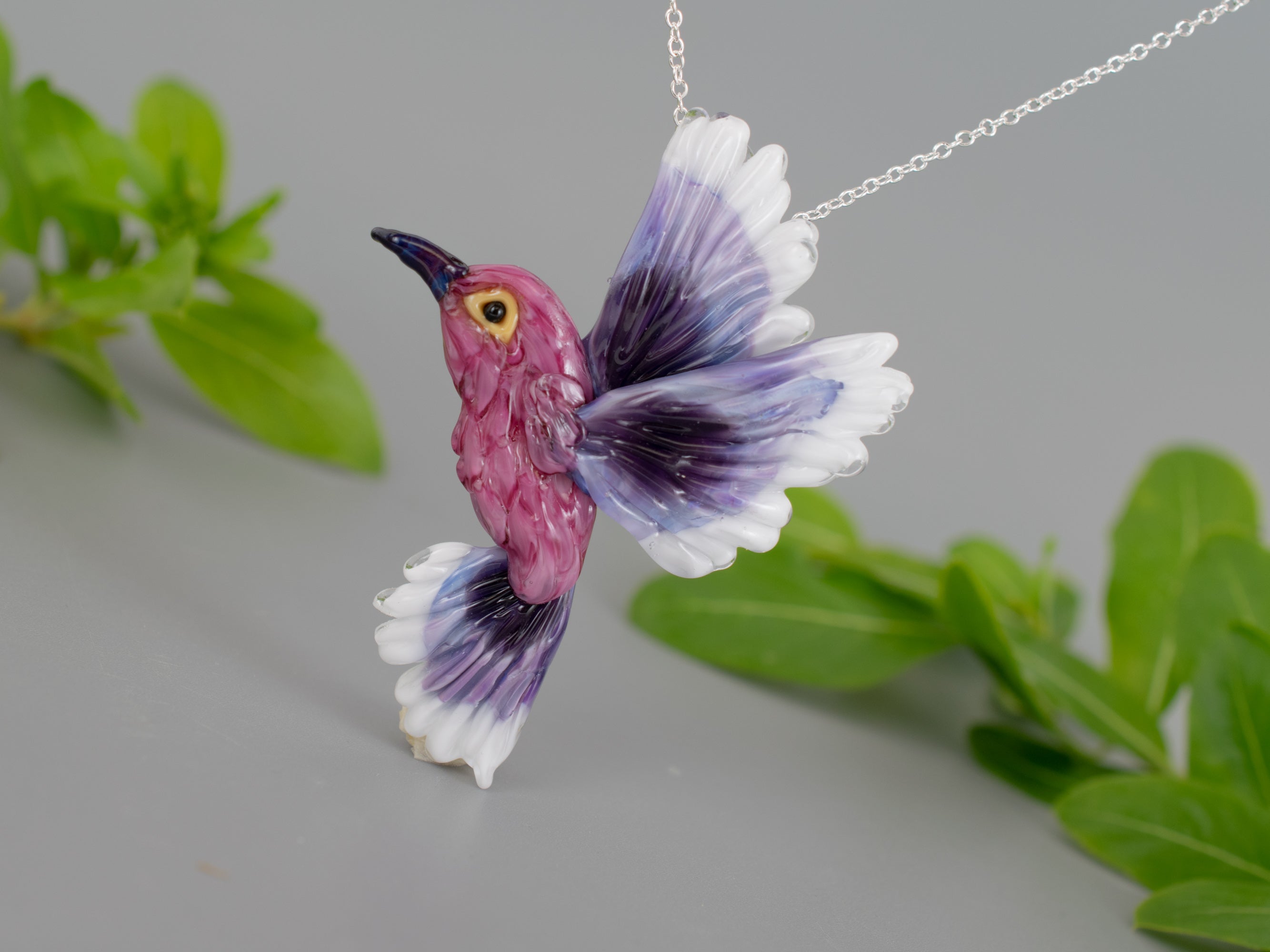 Purple hummingbird necklace