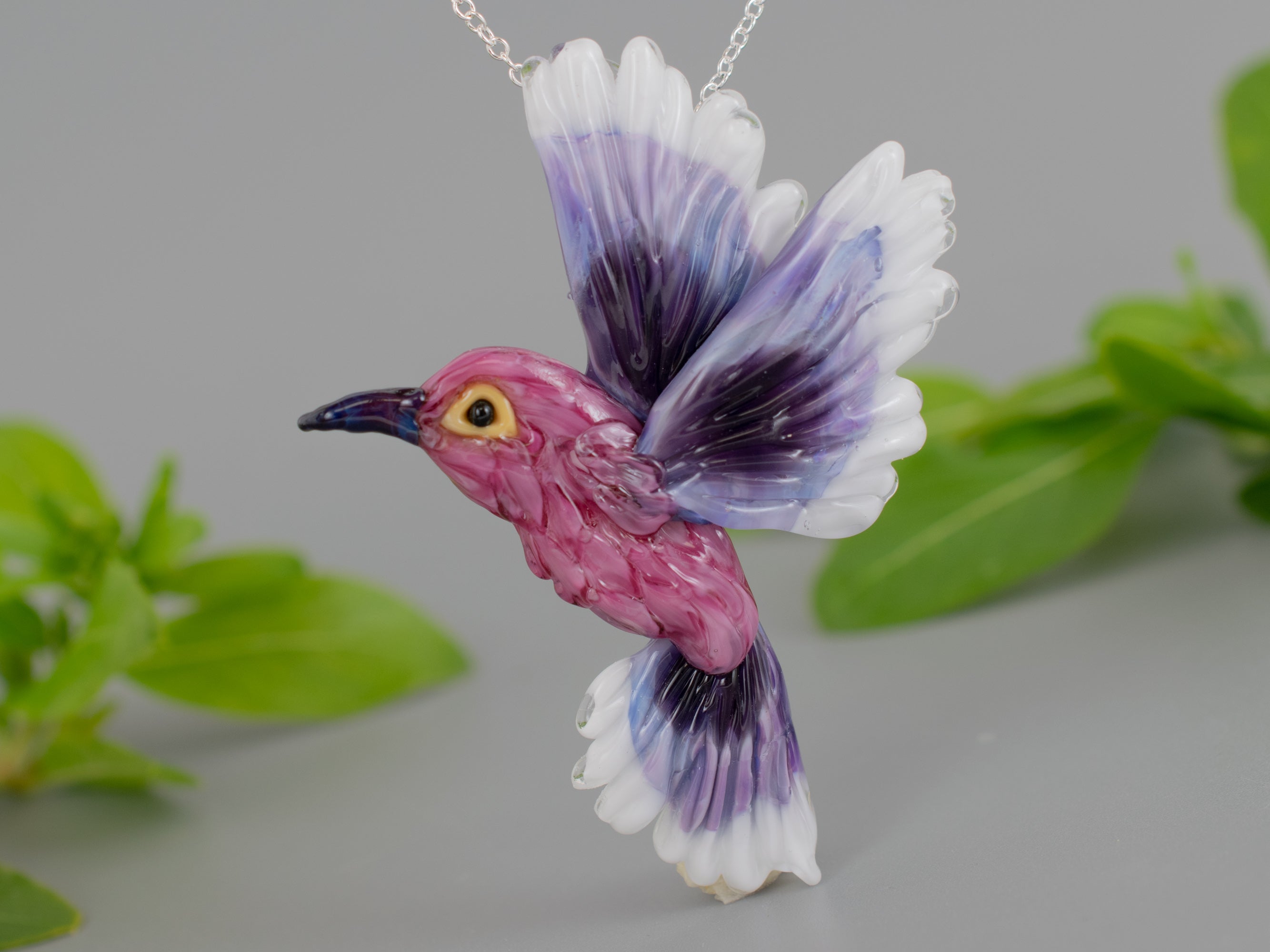 Purple hummingbird necklace