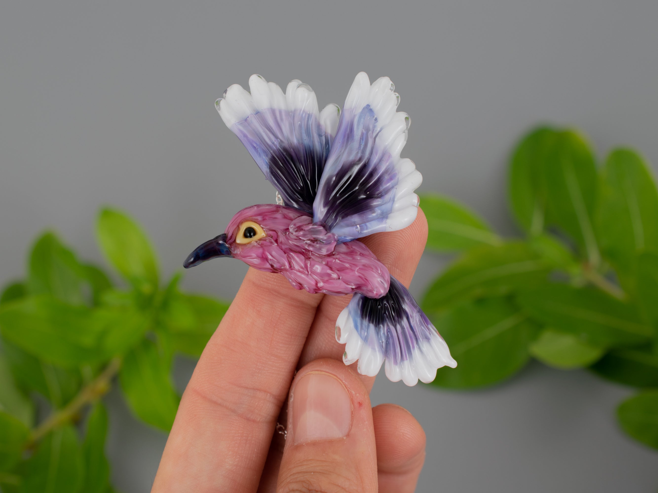 Purple hummingbird necklace