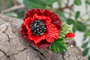 Red poppy ring ajustable size