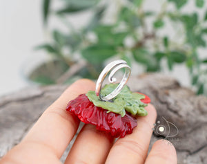 Red poppy ring ajustable size