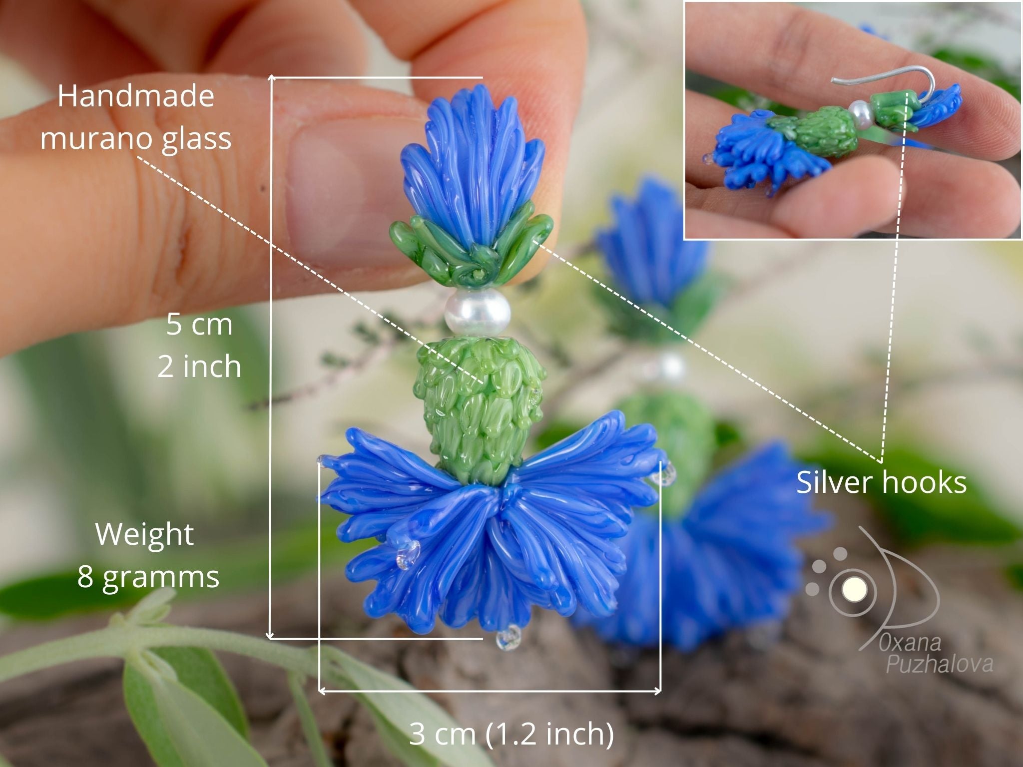 Blue cornflower earrings