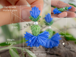 Blue cornflower earrings