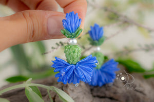 Blue cornflower earrings