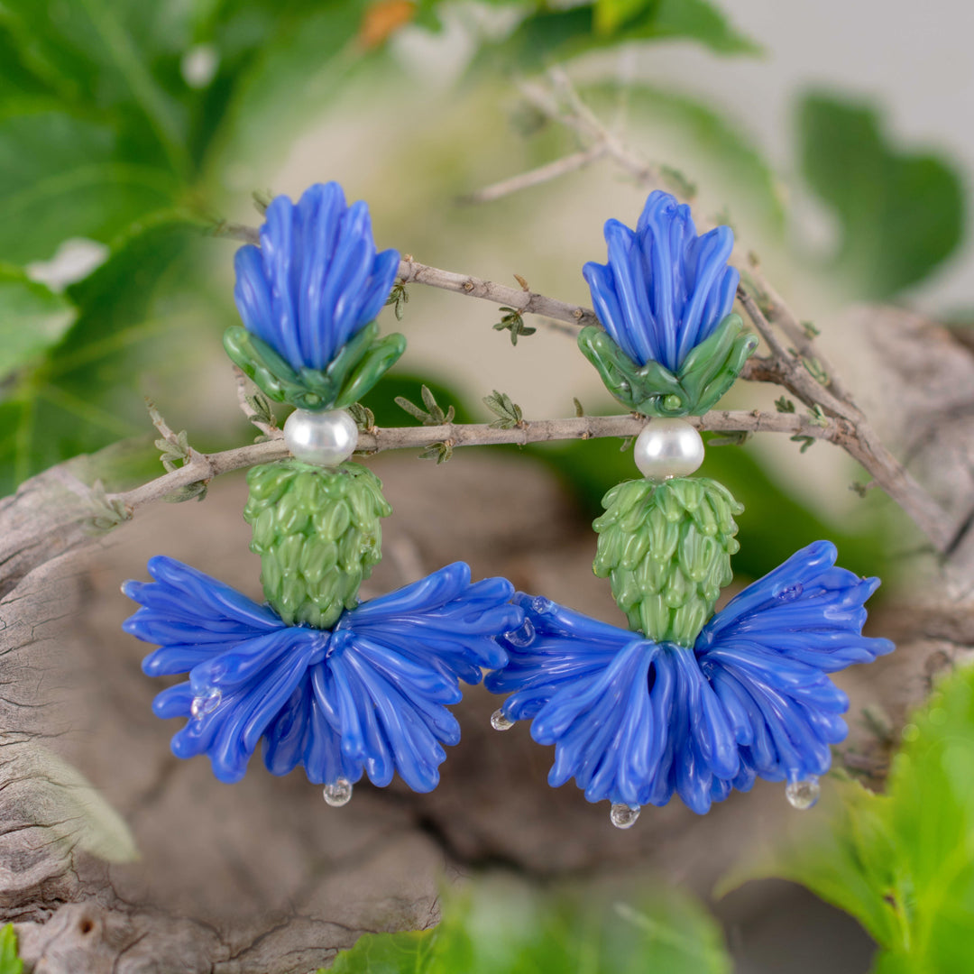Blue cornflower earrings