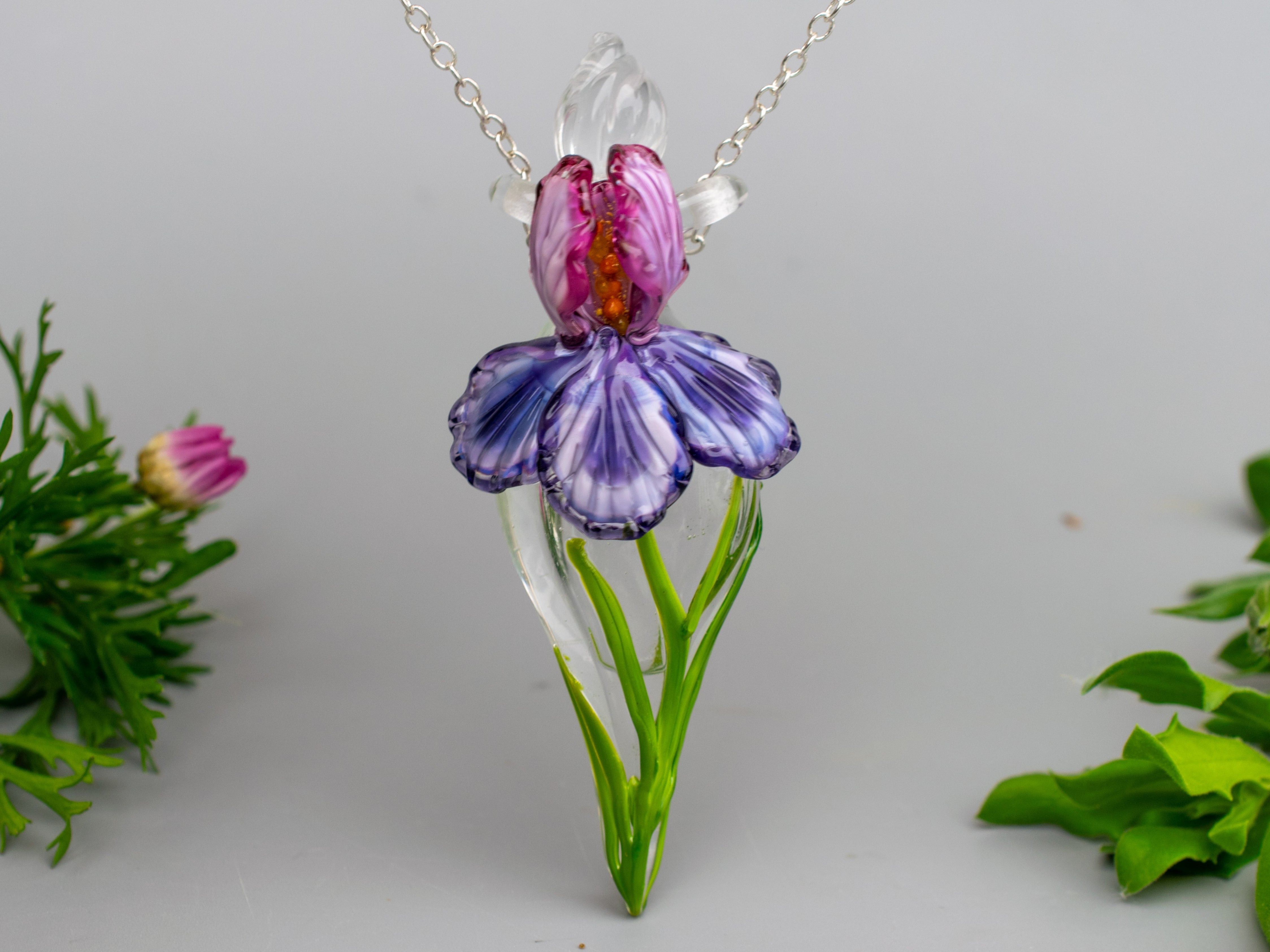 Aromatherapy necklace Pink  Iris flower