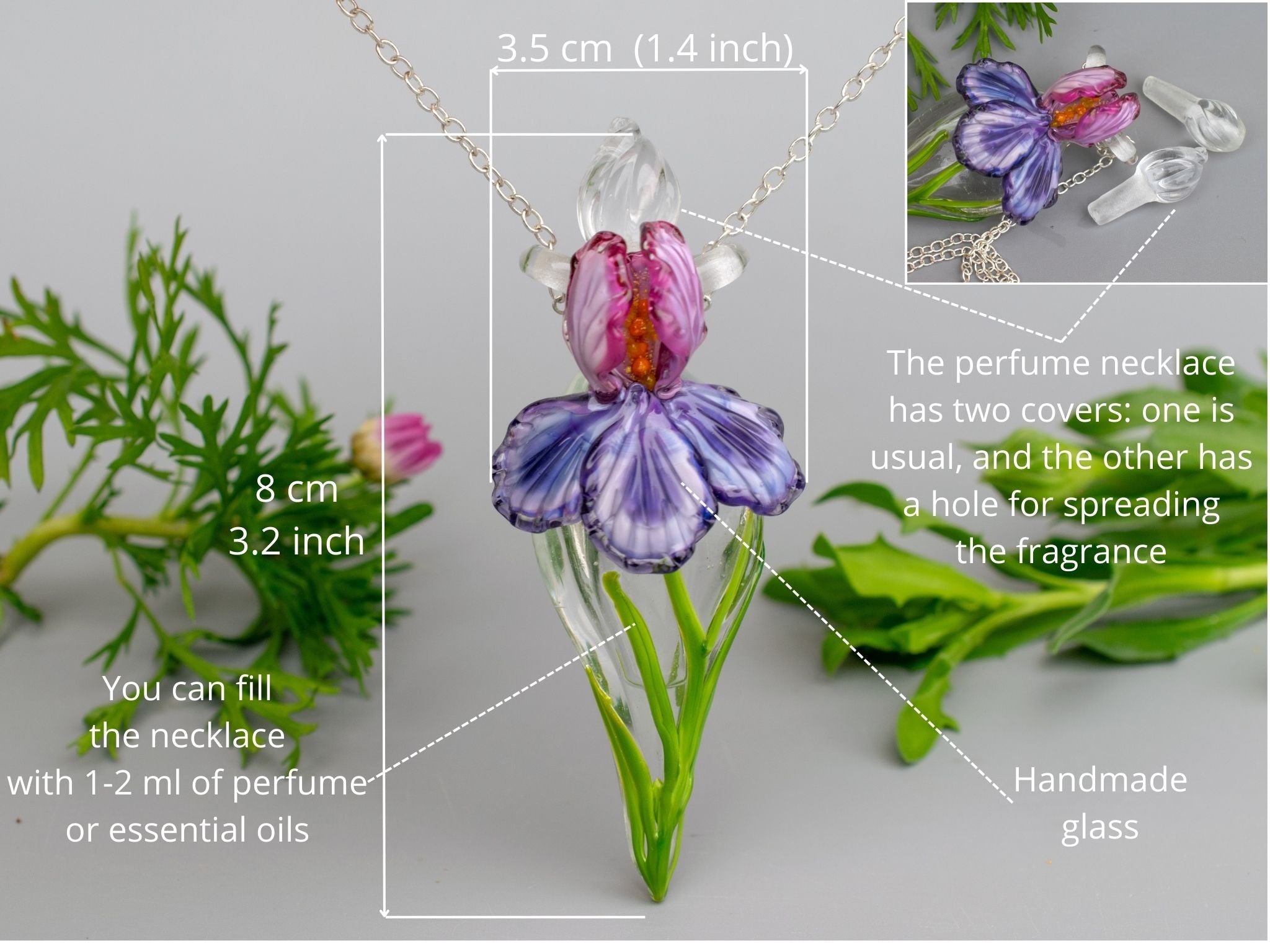 Aromatherapy necklace Pink  Iris flower