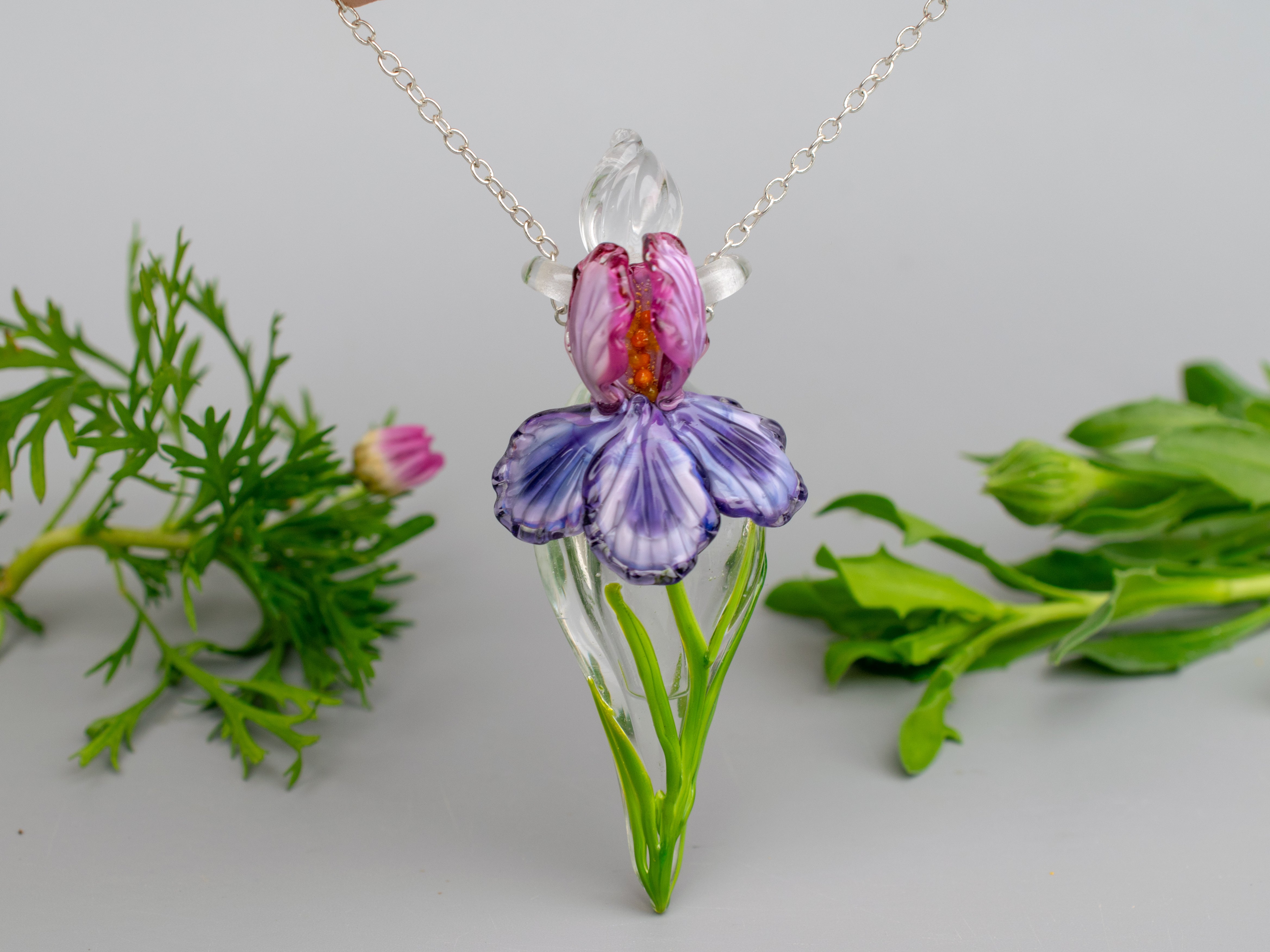 Aromatherapy necklace Pink  Iris flower