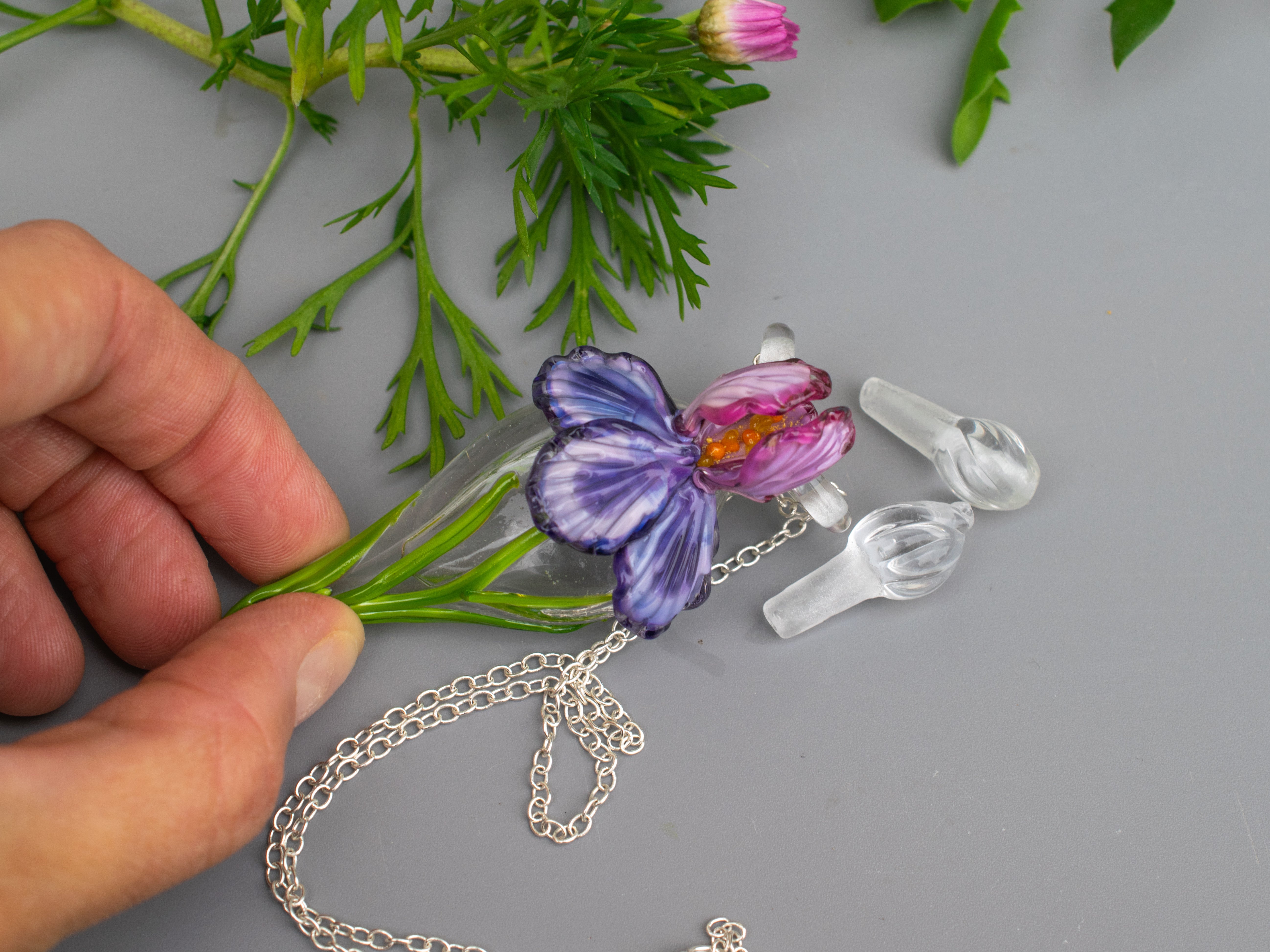 Aromatherapy necklace Pink  Iris flower