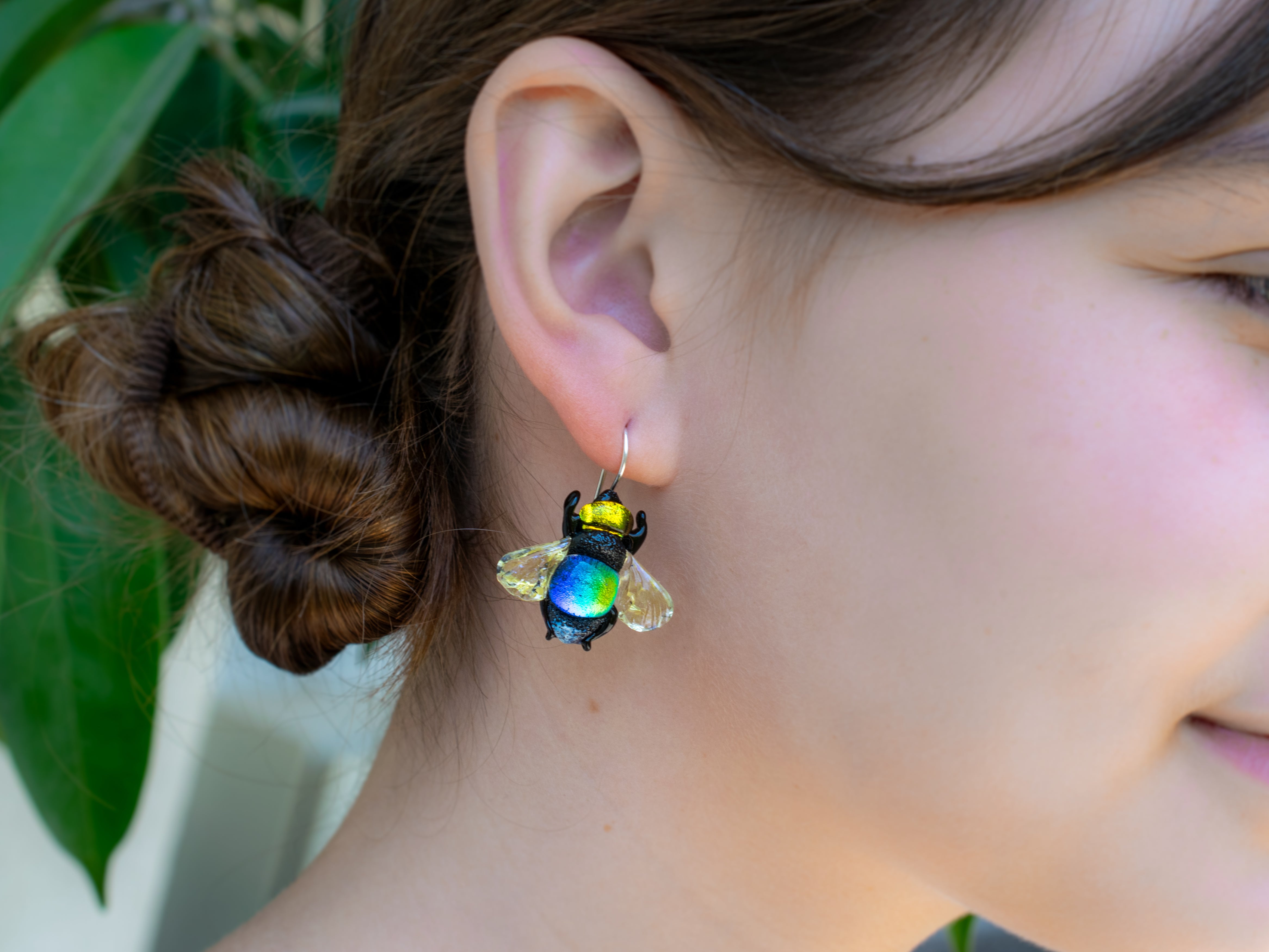 Bee earrings yellow blue