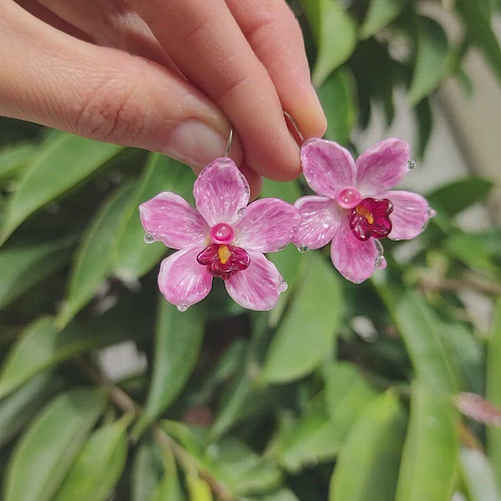 Pink orchid earrings