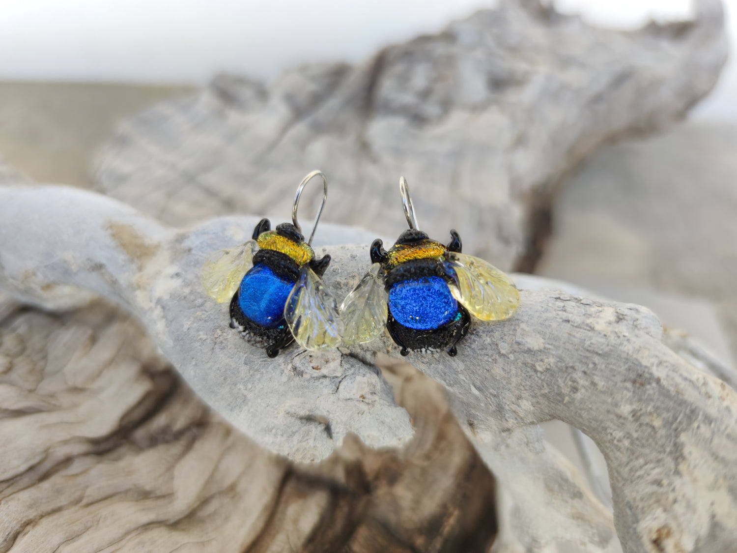 Bee earrings  blue