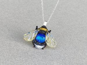 Glass bee necklace blue