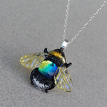 Load image into Gallery viewer, Glass bee necklace yellow blue
