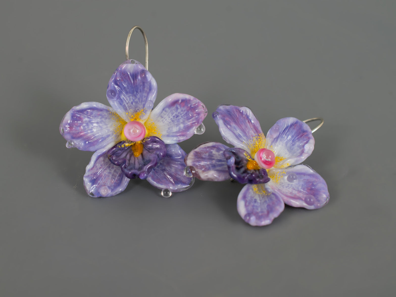 Purple orchid flower earrings