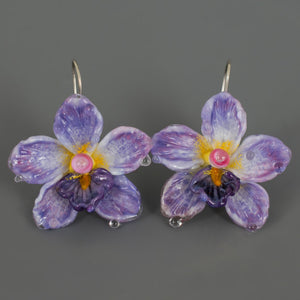 Purple orchid flower earrings