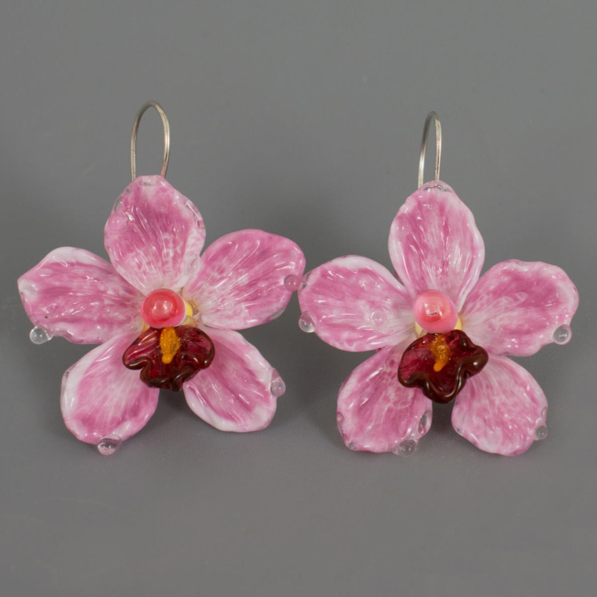 Pink orchid earrings