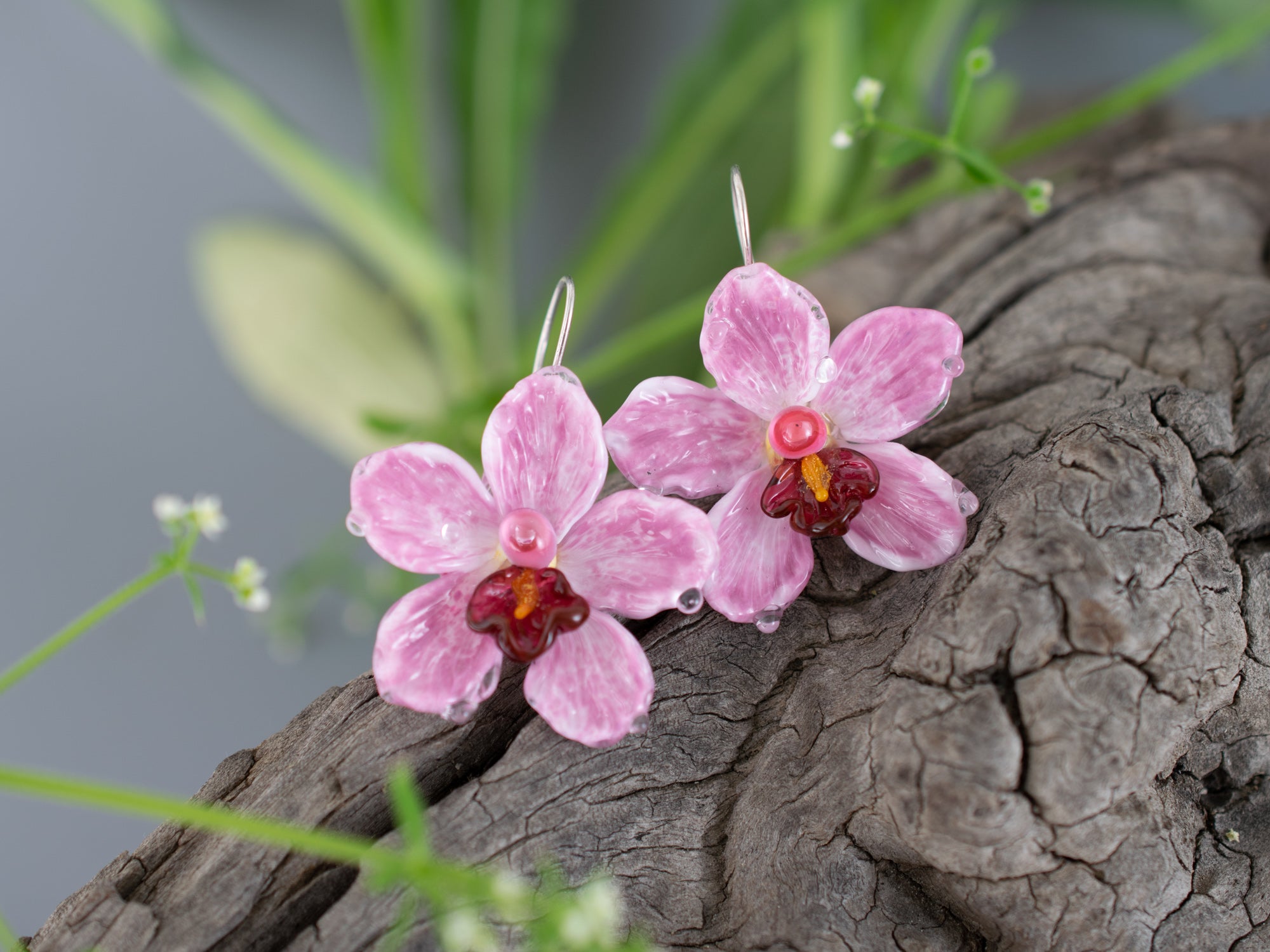 Pink orchid earrings