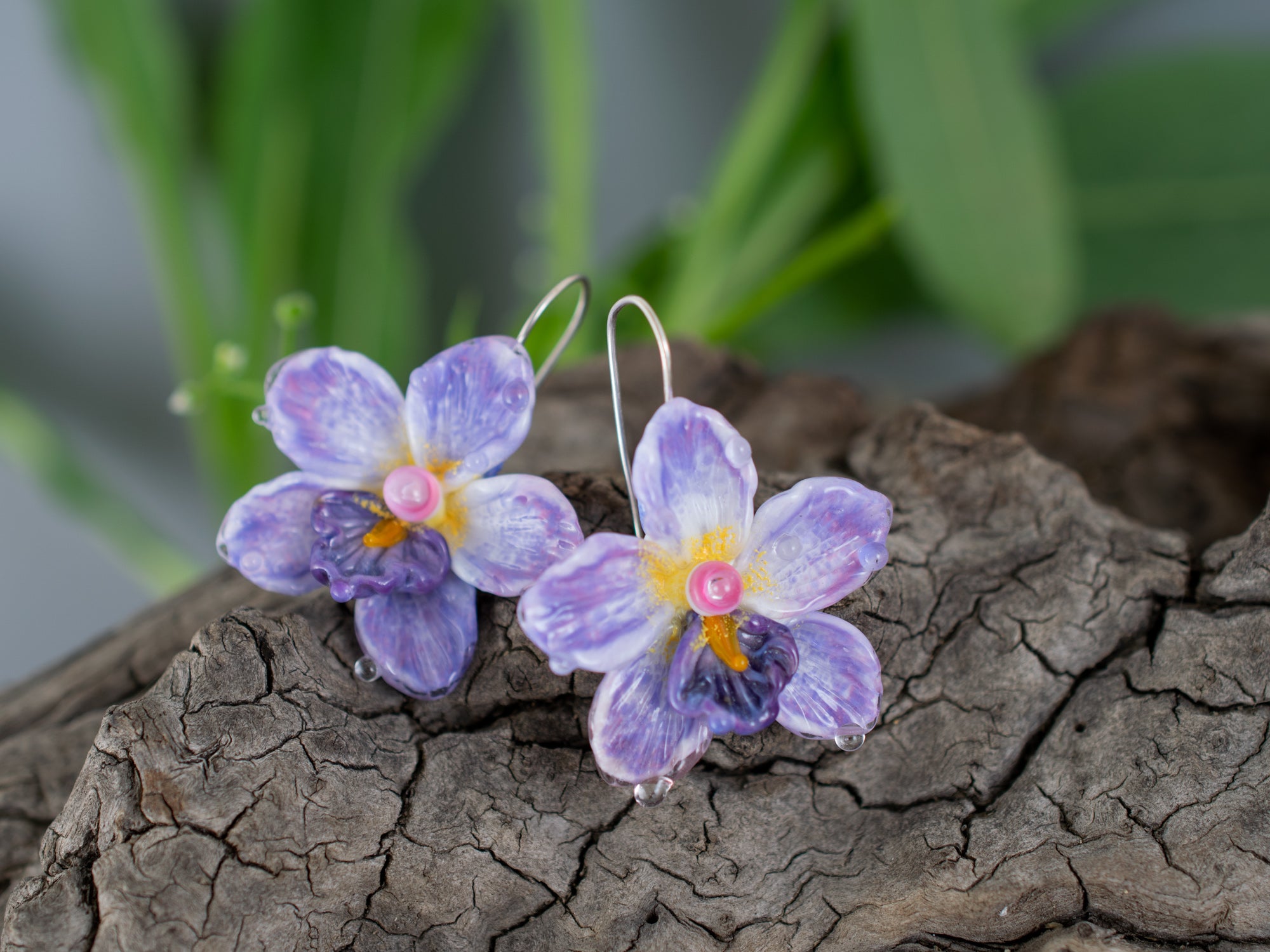 Purple orchid flower earrings