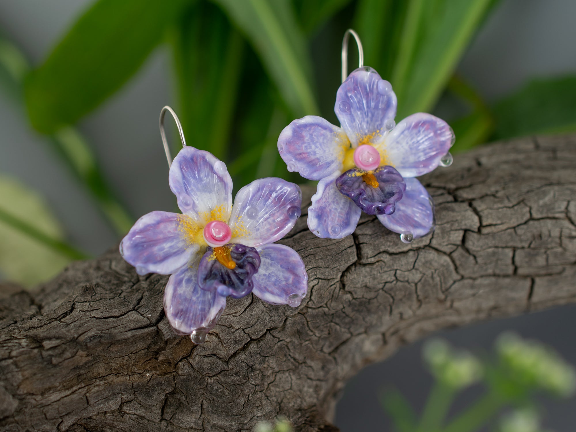 Purple orchid flower earrings