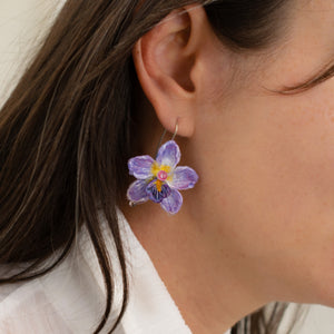 Purple orchid flower earrings