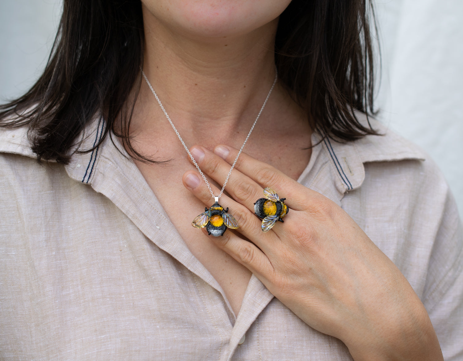 Glass bee necklace